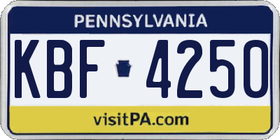PA license plate KBF4250