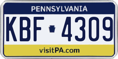 PA license plate KBF4309