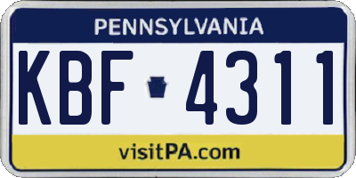 PA license plate KBF4311