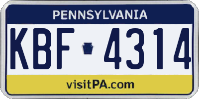 PA license plate KBF4314