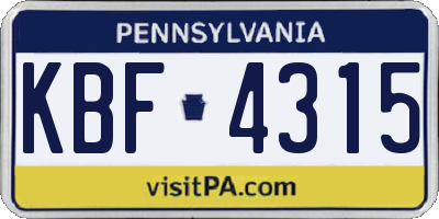 PA license plate KBF4315
