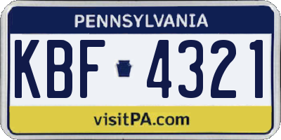 PA license plate KBF4321