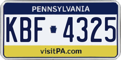 PA license plate KBF4325