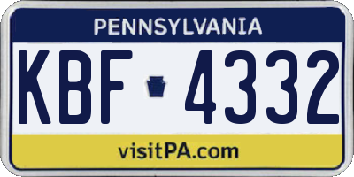 PA license plate KBF4332