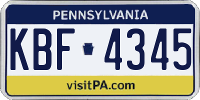 PA license plate KBF4345