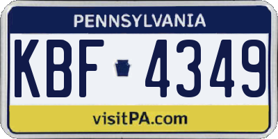PA license plate KBF4349