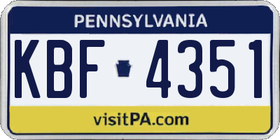 PA license plate KBF4351