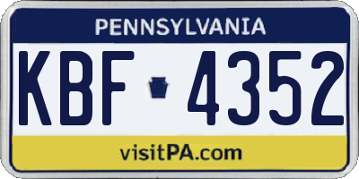 PA license plate KBF4352