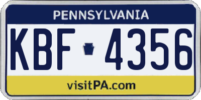 PA license plate KBF4356