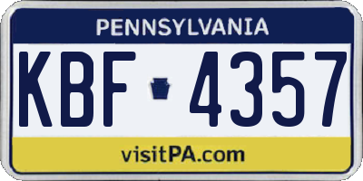 PA license plate KBF4357