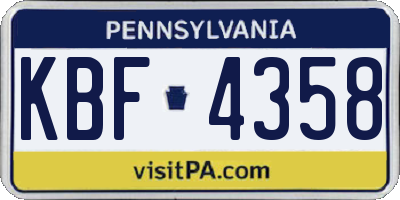 PA license plate KBF4358