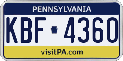 PA license plate KBF4360