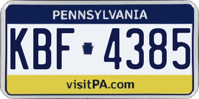 PA license plate KBF4385