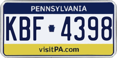 PA license plate KBF4398