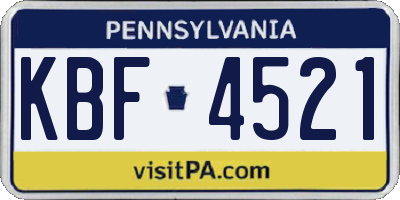 PA license plate KBF4521