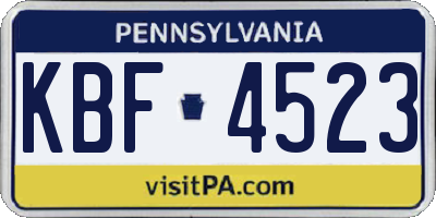 PA license plate KBF4523