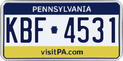 PA license plate KBF4531
