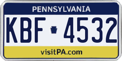 PA license plate KBF4532