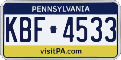 PA license plate KBF4533