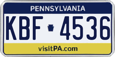 PA license plate KBF4536