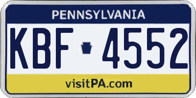 PA license plate KBF4552