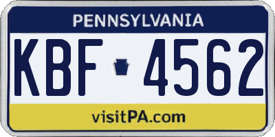 PA license plate KBF4562