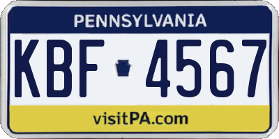 PA license plate KBF4567
