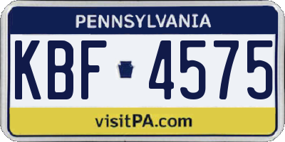 PA license plate KBF4575