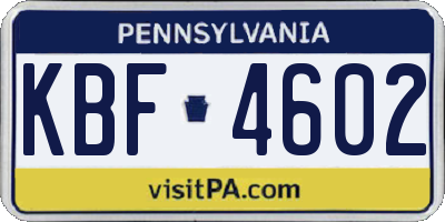 PA license plate KBF4602