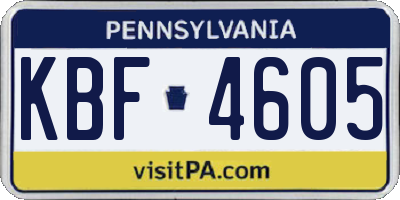PA license plate KBF4605
