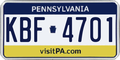PA license plate KBF4701