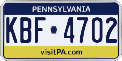 PA license plate KBF4702