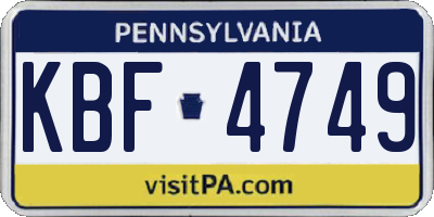 PA license plate KBF4749