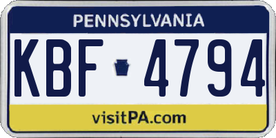 PA license plate KBF4794