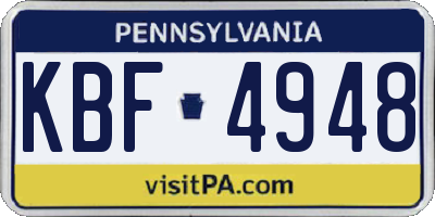 PA license plate KBF4948