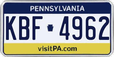 PA license plate KBF4962