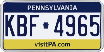 PA license plate KBF4965