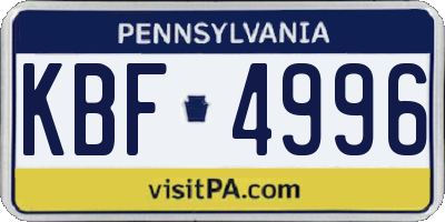 PA license plate KBF4996