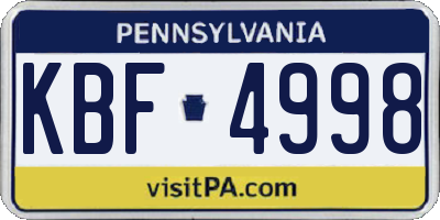 PA license plate KBF4998