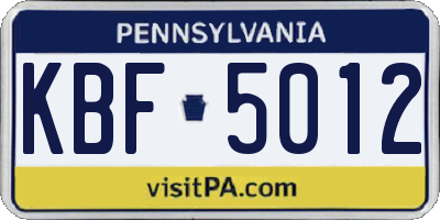PA license plate KBF5012
