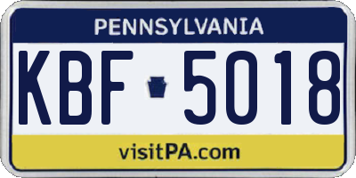 PA license plate KBF5018