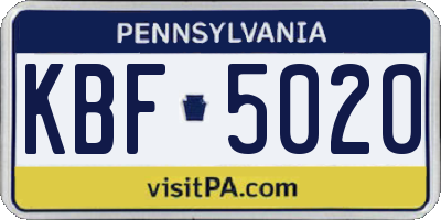 PA license plate KBF5020