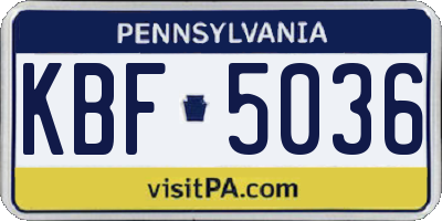 PA license plate KBF5036