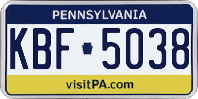 PA license plate KBF5038