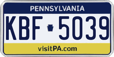 PA license plate KBF5039