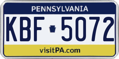PA license plate KBF5072