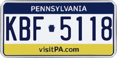 PA license plate KBF5118