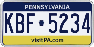 PA license plate KBF5234