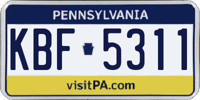 PA license plate KBF5311