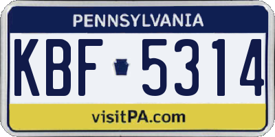 PA license plate KBF5314